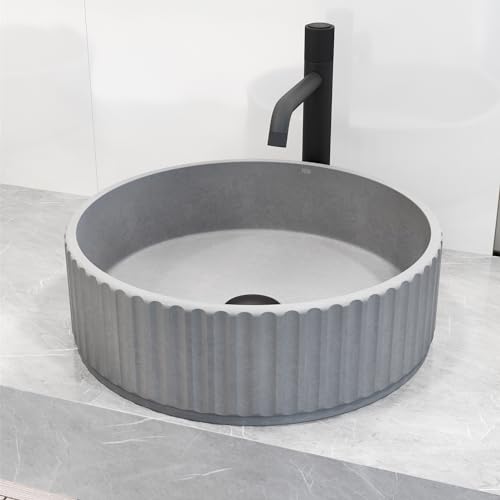 VIGO Windsor 16"L x 16"W x 5"H Over the Counter Concrete Round Vessel Bathroom Sink in Gray -VG04071