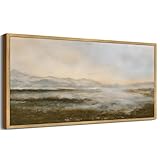 SHENIFY Vintage Framed Wall Art Rustic Dusk in The Forest Landscape Painting Retro Misty Mountains Range Scenery Farmhouse Kitchen Living Room Decor - 8x16in Natural Framed