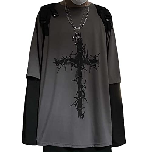 Amazon.com: BXCNCKD Gothic Shirt Fake Two Piece Alternative Goth