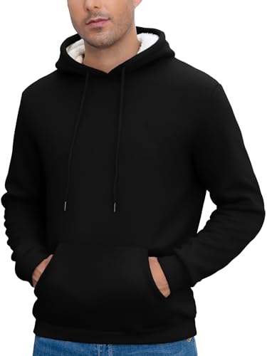 Vorvowry Sudadera con Capucha Hombre Invierno Polar Grueso con Forro Suave Bolsillos Canguro y Cordón Ajustable Ropa de Abrigo Cálida y Cómoda para el Frío Negro L