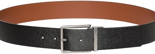 Calvin Klein Herren Gürtel Warmth Buckle 4 cm Eckige Schnalle, Schwarz (Black/Ck Cognac/Antique Silver), 115 cm – Ansicht 2