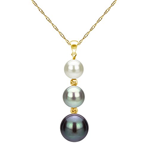 14K Yellow Gold Graduated 5-9.5mm Multi-colors Freshwater Cultured Pearl Pendant Necklace, 18