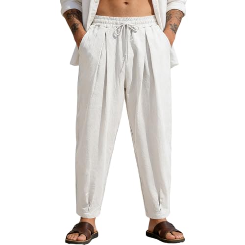 Pantalon d'été homme en lin contre la chaleur coupe sarouel large