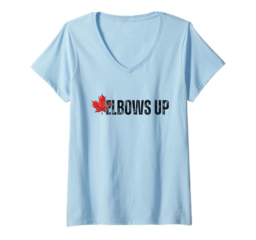 Mujer Codos hacia arriba Canadá Verdadero Norte Fuerte y Libre Orgulloso Canadiense Camiseta Cuello V