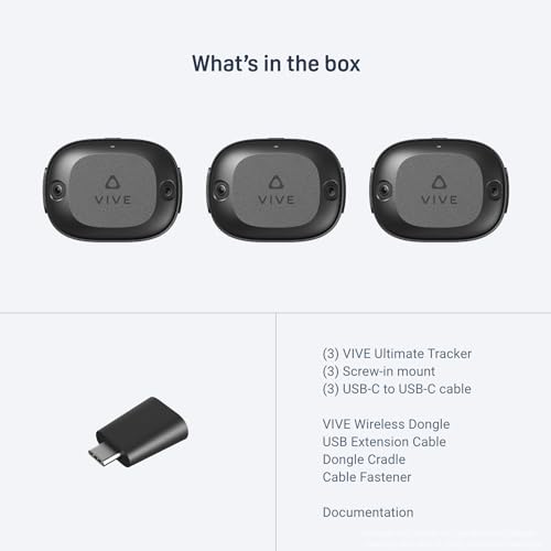 htc vive ultimate tracker 3 pack  dongle - vr full body tracking - compatible with steamvr vive xr elite meta quest virtual reality headsets