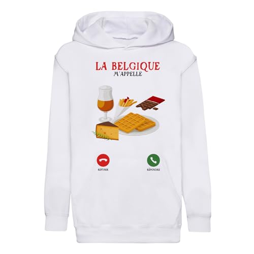 Sweat à capuche enfant La Belgique m'appelle hoodie de voyage et gastronomie en coton