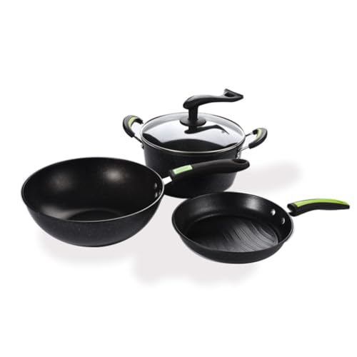 silios de Cocina, sartén Antiadherente de Piedra de Trigo, Juego de Wok de Tres Piezas para el hogar