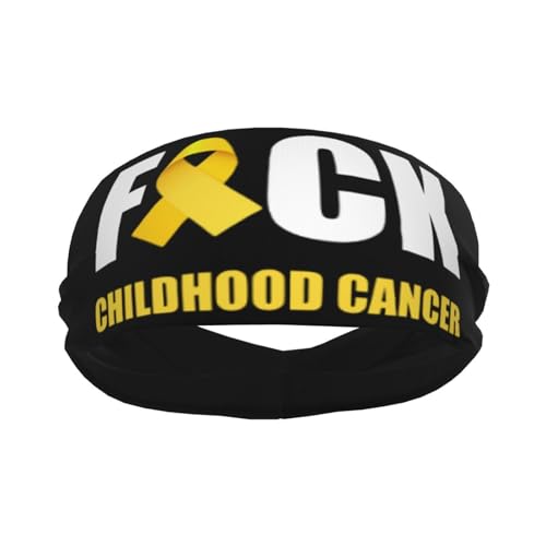 Fuck Childhood Cancer Awareness Gold Ribbon Adjustable Sports Headband Moisture Wicking Sweatband for Running Workout2
