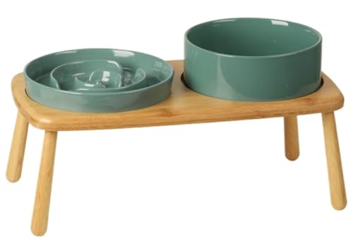 Arfobug ペットボウル、スローフードボウル、ペットの健康管理、嘔吐防止、スタンド付き犬用ボウル、セラミックフードボウル、ペット、犬用スローフード、ダブル犬用フードボウル、ウォーターボウル、お手入れ簡単、落下防止、安定、お手入れ簡単、早食い防止 (ダー