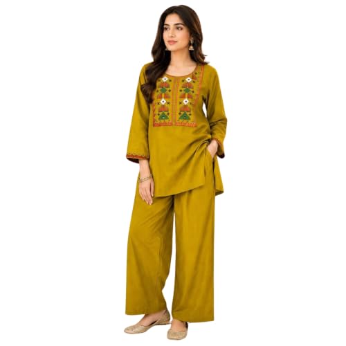 Image of Women's Embroidered Kurta Palazzo Set | Ethnic Co-Ord Set with Printed Design | Casual Traditional Outfit.
