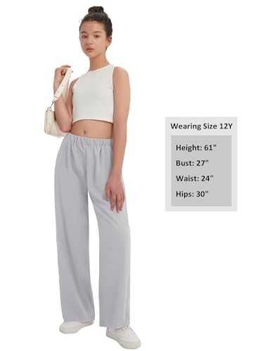 Image of EXARUS 3 Pack Girls Summer Pants Wide Leg Linen Flowy Teen Casual Loose | Tween Beach Vacation Trousers with Pockets Elastic High Wasited Straight Fit Bottoms Youth Junior Kids Back to School 6-12Y