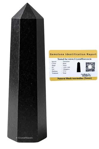 Image of Certified Black Tourmaline Tower Obelisk Point For Chakra