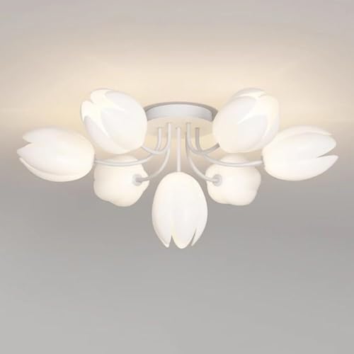 Plafonnier fleur blanche design nordique en métal courbé haut de gamme