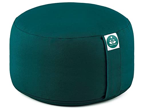 Present Mind Cojines Redondos de Yoga Extra Altos (20 cm)   Verde Esmeralda   Zafu de Yoga – Cojín de Suelo Alto para Yoga y Meditación – Yoga Accesorios Hechos en la UE – Funda Lavable   100% Natural