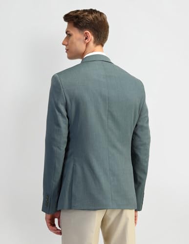 Image of Arrow Mens Green Textured Polyester Notch Collar Long Sleeve Formal Slim Blazer (ARAIBZ5017 Green 42)