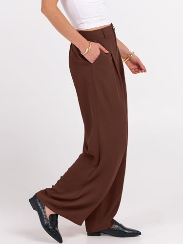 ANRABESS Women Wide Leg Dress Pants 2026 Summer High Waisted Business Casual Work Trousers Dressy Office Palazzo Pants Slacks Coffee X-Large — view 3