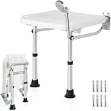 FREEAMG Wandmontierter Duschstuhl für Senioren, klappbarer DuschHocker, 5-Stufige Höhenverstellung, Duschhocker mit Rutschfesten Füßen, Versteckter klappbarer Duschstuhl, Geeignet für Senioren