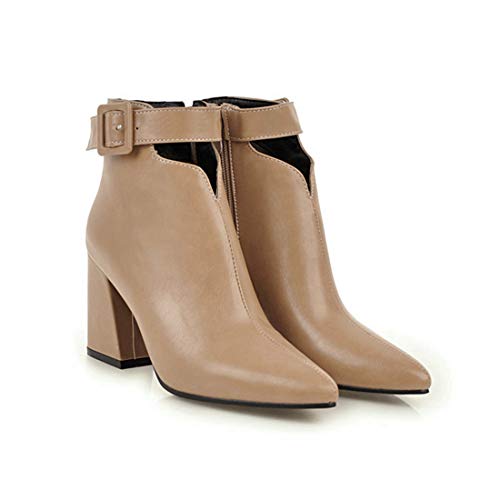 VOKLIN Women's Fashion Pointed Toe High Heel Ankle Boots Zipper Western Chelsea Booties Dressy Short Boot2