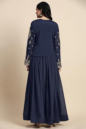 Image of TRENDMALLS Women's Silk Blend Embroidery Sequence Work Anarkali Kurta Pant Set with Dupatta For Women
