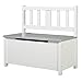 HOMCOM Banc Coffre 2 en 1 pour Enfant avec Compas d'abattant et Dossier ajouré - Pieds Bois de pin - Structure MDF Blanc Gris