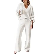 Women's 2 Piece Outfits Lounge Sets Casual Long Sleeve Wide Legged Pants