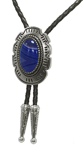 Image of Moranse Bolo Tie with Natural Tiger Eye Stone Celtic Style Genuine and Cowhide Rope