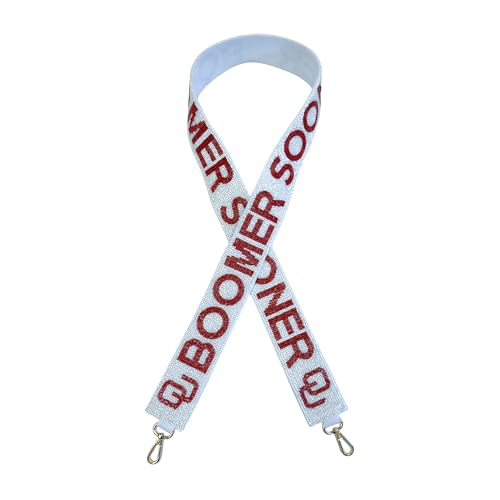 Image of Lashicorn Beaded Purse Strap Oklahoma White College Game Day Clear Handbag Replacement Strap Stadium Football University 45 inch Gold Hardware Clips