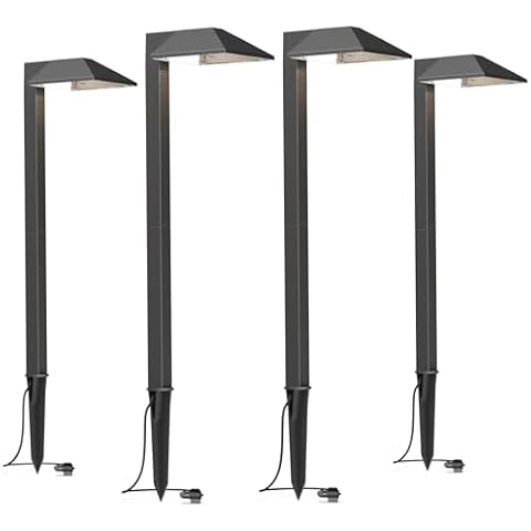 VENUS MANUFACTURING 12V Outdoor Low Voltage Landscape Pathway Lighting Kits 0.6Watt LED Yard Corded Lights for Walkway Light Sets 3100K Warm White Metal Sidewalk Lights 4Pack Black Driveway Light Set Cover