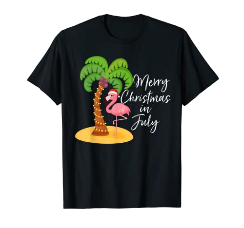 Flamingo Tropical Feliz Navidad en julio Camiseta