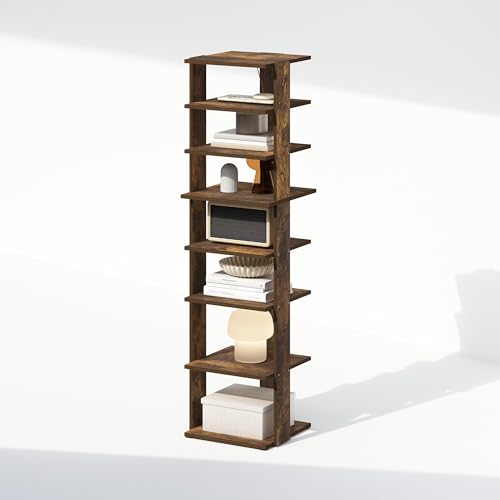 Image of Furinno Turn-N-Tube Corner Shelf, 8-Tier Display Rack, Vertical Corner Storage Rack, Space Saving Organization and Storage, Entryway, Living Room, Closet, Amber Pine