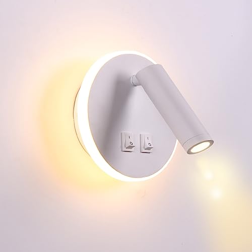 Image of Wall Wash Light White Bed LED with Interior Wall Adjustable Spotlight Reading lamp Wall lamp for Hallway Bedroom Stairs Hotels Indoor Bedside Lamp 3000K (3W + 9W)