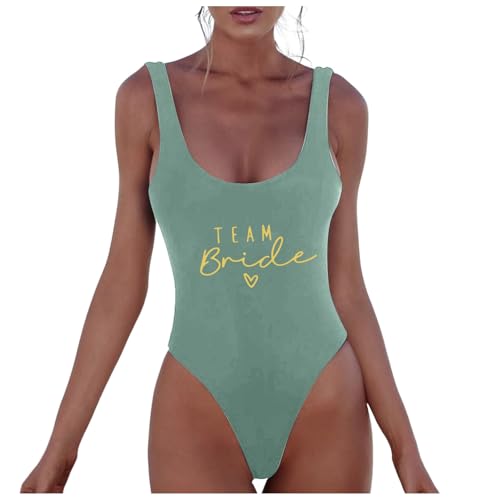 Traje de Baño Team Bride de Una Pieza Bañadores Mujer Despedida de Soltera Bañador Novia de Equipo Tanga Estampado Sexy Fato de Banho Mulher Espalda Abierta Trajes de Baño con Cuello En U