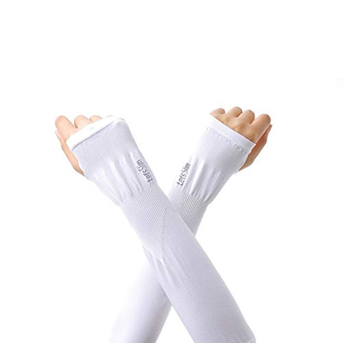 ZHAODONG Fashion Long Ice Silk Sunscreen Sleeves Cycling Driving Outdoor UV Arm Oversleeve, Length: 38cm(White) (Color : White)