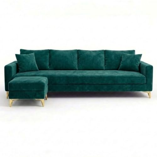 Image of Classiq Rich 5 Seater L Shape Sofa Set with Movable Ottoman | Flexible Layout | Spacious Soft Touch Seating | Designer Sofa for Living Room (Greenish Teal)