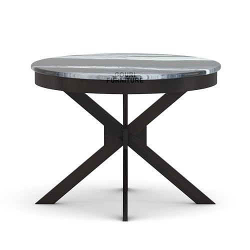 Image of Solid Wood 4 Seater Round Dining Table Set with Epoxy Resin Top Finish, Includes 4 Cushioned Chairs, Walnut Finish - Ideal for Home, Hotel & Restaurant - DIY Self Assembly