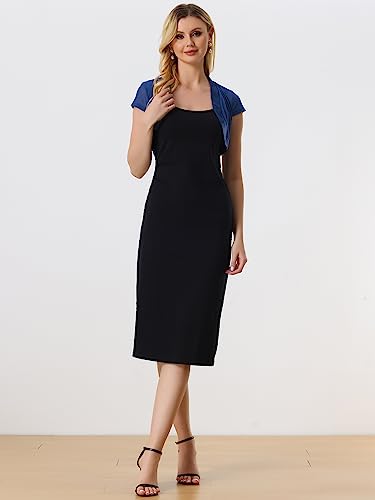 Image of Allegra K Women's Satin Shrug Bolero Cap Sleeve Crop Cardigan | Cap sleeves with cropped length. Open front design. Suitable for wedding, party.