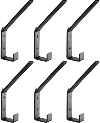 Piffny 6 Pack Heavy Duty Steel C Style Double Wall Hooks for Indoors and Outdoors - 6 Pack (Black)