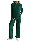 MakeMeChic Women's Maternity 2 Piece Outfits Lounge Set Ribbed Knit Long Sleeve Hoodie and Pants Pregnancy Set Dark Green Solid Large
