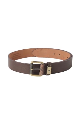 Image of Louis Philippe Men 100% Leather Brush Brass and LP Loop Buckle Casual Casual Profile Belt