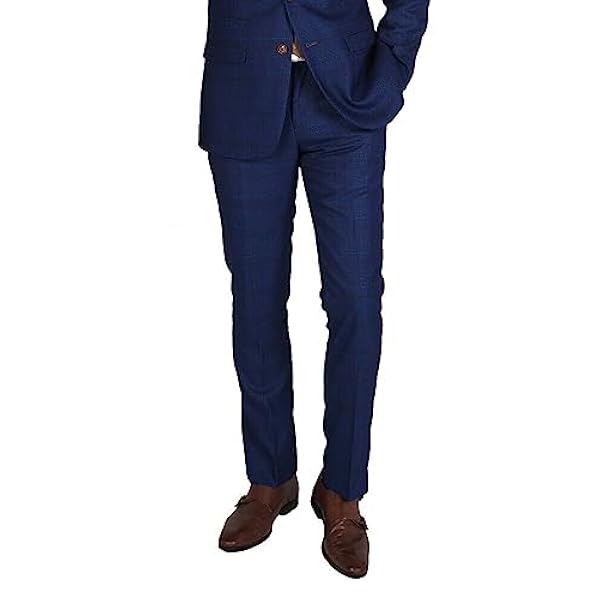 Män pojkar rutig rutig rutig skräddarsydd passform kungsblå kostym sidpojke formell affärer bröllop 3-delat set