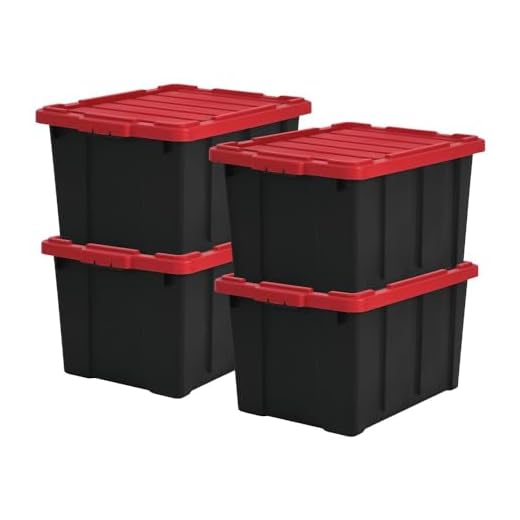 Iris Ohyama Heavy Duty Organisation Boxes, 68L, 4er-Set, Rot, Groß, Robust, Stapelbar, Aufbewahrungsbox, Für Garage, Regale, Umzug, Plastik, Utility, Werkzeugkiste, DDSKT-700