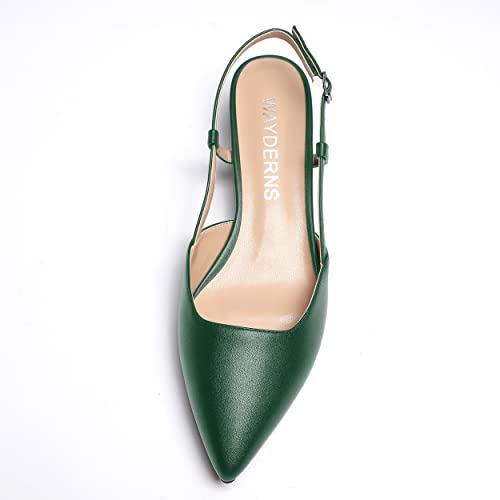 WAYDERNS Women's Matte Slingback Pointed Toe Buckle Kitten Low Heel Pumps Cute Dress Shoes 1.5 Inch3