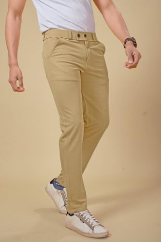 Image of Men's Classic Khaki Formal Trousers, Slim Fit Design with Belt Loops and Pockets