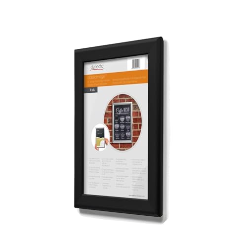 Deflecto Cadre à clipser A4 - Élégant cadre en aluminium noir pour affichage mural - Support de certificat et d'affiche avec clips d'ouverture pratique sur le devant - Cintre élégant pour la maison et