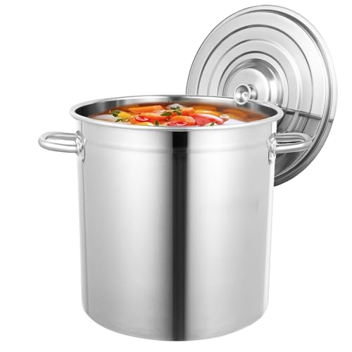 35L/30Qt Stainless Steel Stockpot Cooking Pots Heavy Duty Commercial Grade Stock Pot Cookware Sauce Pot Portable Cookware Container with Lid and 2 Handle for Hotels Restaurants Kitchens