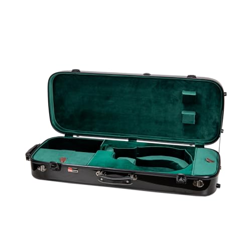Image of Crossrock Fiberglass Mandolin Case - Oblong for A & F-Style (Universal Fit) | Black Gloss, Forest Green Velvet, TSA Lock, Hygrometer, Backpack Straps - Pro Travel Series