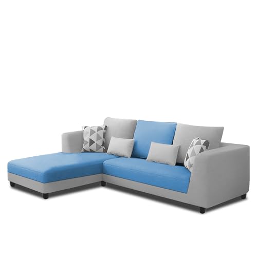 Image of Galib LHS 4 Seater L Shape Sofa Set for Living Room (Turquise Grey Fabric) Premium Fabric Sofa