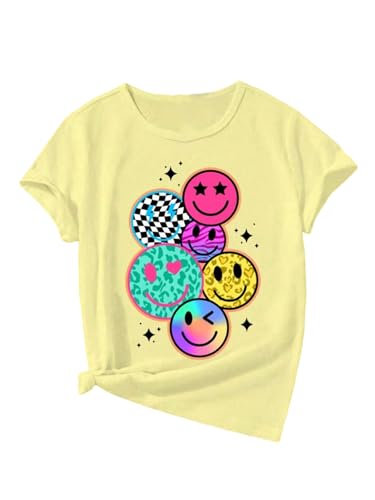 Image of Floerns Girl's Smiling Face Graphic Crew Neck T Shirt Short Sleeve Casual Cute Tee Top