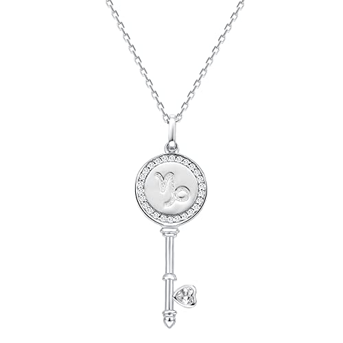 Presentski Zodíaco Collar Plata de Ley 925 llave Capricornio Colgante Collar para Mujere 12 Signos Constelaciones Astrológicos Collars Regalos de Joyas para Mujeres Niñas