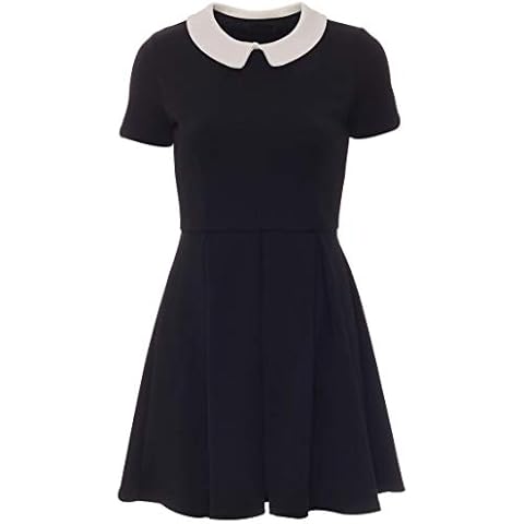 Womens Black Pleated Skater Dress with Collar Cover